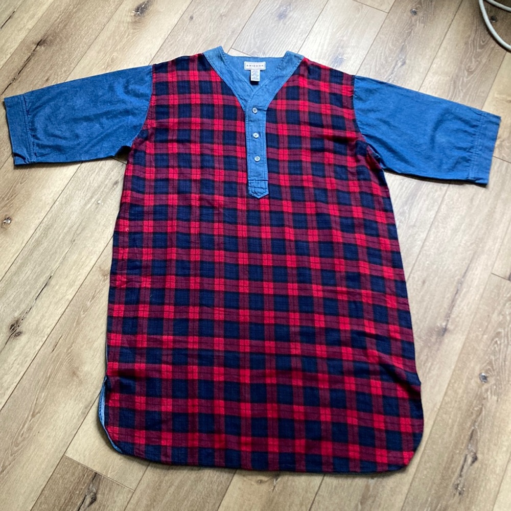 Womens Arizona Jean Company Flannel nightgown Denim Plaid Size XL Cotton